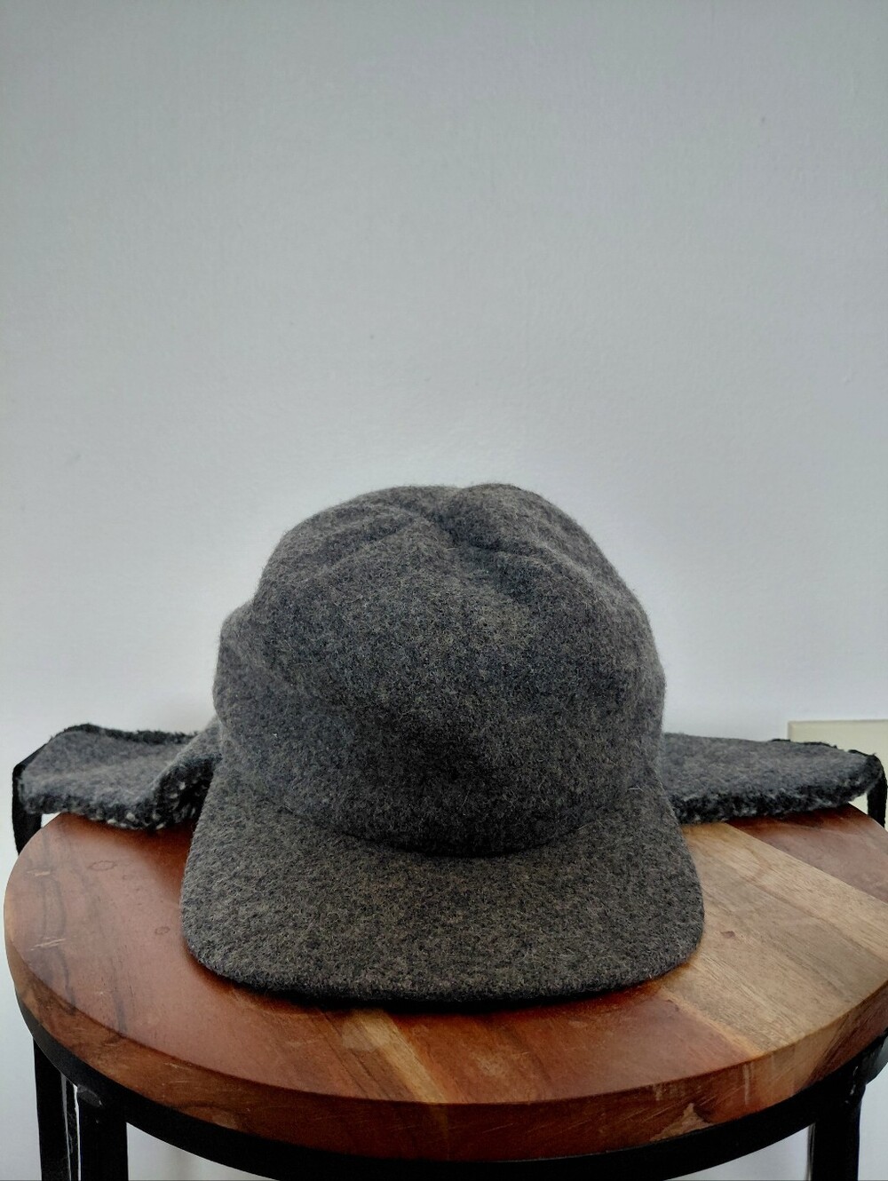 Crown Cap Gray Wool Blend Winter Ear Flap Canads Hat Sz Large